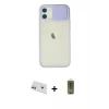 MARSİLYAN™- iPhone 12 Kılıf Vadi Çizgi - Siyah Joko Magic 5D Hayalet Cam + Mor Rainbow Kamera Lens Koruma Cam
