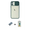 MARSİLYAN™- iPhone 12 Kılıf Vadi Çizgi - Siyah Polymer Nano Ekran Koruyucu + Metal Kamera Lens Koruma Cam - GD