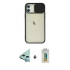 MARSİLYAN™- iPhone 12 Kılıf Vadi Çizgi - Siyah Polymer Nano Ekran Koruyucu + Raze Metal Kamera Lens - MI