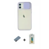 MARSİLYAN™- iPhone 12 Kılıf Vadi Çizgi - Siyah Polymer Nano Ekran Koruyucu + Pembe Shine Kamera Lens Koruma Cam