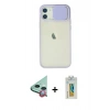 MARSİLYAN™- iPhone 12 Kılıf Vadi Çizgi - Siyah Polymer Nano Ekran Koruyucu + Raze Metal Kamera Lens - KI