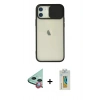 MARSİLYAN™- iPhone 12 Kılıf Vadi Çizgi - Siyah Polymer Nano Ekran Koruyucu + Raze Metal Kamera Lens - KI