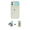 MARSİLYAN™- iPhone 12 Kılıf Vadi Çizgi - Siyah Polymer Nano Ekran Koruyucu + Raze Metal Kamera Lens - KI