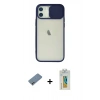 MARSİLYAN™- iPhone 12 Kılıf Vadi Çizgi - Siyah Polymer Nano Ekran Koruyucu + Shine Kamera Lens Koruma Cam - GI