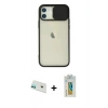 MARSİLYAN™- iPhone 12 Kılıf Vadi Çizgi - Siyah Polymer Nano Ekran Koruyucu + Yeşil Rainbow Kamera Lens Koruma Cam