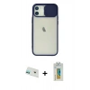 MARSİLYAN™- iPhone 12 Kılıf Vadi Çizgi - Siyah Polymer Nano Ekran Koruyucu + Yeşil Rainbow Kamera Lens Koruma Cam