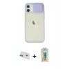 MARSİLYAN™- iPhone 12 Kılıf Vadi Çizgi - Siyah Polymer Nano Ekran Koruyucu + Yeşil Rainbow Kamera Lens Koruma Cam