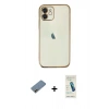 MARSİLYAN™- iPhone 12 Kılıf Vadi Minimal - Şeffaf Pasifik Cam Ekran Koruyucu + Shine Kamera Lens Koruma Cam - GD