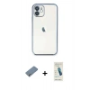 MARSİLYAN™- iPhone 12 Kılıf Vadi Minimal - Şeffaf Pasifik Cam Ekran Koruyucu + Shine Kamera Lens Koruma Cam - GS