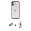 MARSİLYAN™- iPhone 12 Kılıf Vadi Minimal - Şeffaf Pasifik Cam Ekran Koruyucu + Shine Kamera Lens Koruma Cam - GS