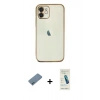 MARSİLYAN™- iPhone 12 Kılıf Vadi Minimal - Şeffaf Pasifik Cam Ekran Koruyucu + Shine Kamera Lens Koruma Cam - MI