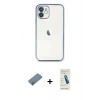 MARSİLYAN™- iPhone 12 Kılıf Vadi Minimal - Şeffaf Pasifik Cam Ekran Koruyucu + Metal Kamera Lens Koruma Cam - AKYL