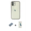 MARSİLYAN™- iPhone 12 Kılıf Vadi Minimal - Şeffaf Pasifik Cam Ekran Koruyucu + Metal Kamera Lens Koruma Cam - AKYL