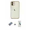 MARSİLYAN™- iPhone 12 Kılıf Vadi Minimal - Şeffaf Pasifik Cam Ekran Koruyucu + Metal Kamera Lens Koruma Cam - KI