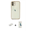MARSİLYAN™- iPhone 12 Kılıf Vadi Minimal - Şeffaf Pasifik Cam Ekran Koruyucu + Renkli Kamera Lens Koruma Cam - PE