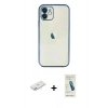 MARSİLYAN™- iPhone 12 Kılıf Vadi Minimal - Şeffaf Pasifik Cam Ekran Koruyucu + Renkli Kamera Lens Koruma Cam - PE