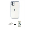 MARSİLYAN™- iPhone 12 Kılıf Vadi Minimal - Şeffaf Pasifik Cam Ekran Koruyucu + Renkli Kamera Lens Koruma Cam - PE
