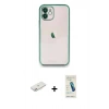 MARSİLYAN™- iPhone 12 Kılıf Vadi Minimal - Şeffaf Pasifik Cam Ekran Koruyucu + Renkli Kamera Lens Koruma Cam - PE