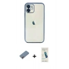 MARSİLYAN™- iPhone 12 Kılıf Vadi Minimal - Şeffaf Pasifik Cam Ekran Koruyucu + Shine Kamera Lens Koruma Cam - PE