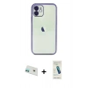 MARSİLYAN™- iPhone 12 Kılıf Vadi Minimal - Şeffaf Pasifik Cam Ekran Koruyucu + Rainbow Kamera Lens Koruma Cam - YL
