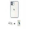 MARSİLYAN™- iPhone 12 Kılıf Vadi Minimal - Şeffaf Pasifik Cam Ekran Koruyucu + Rainbow Kamera Lens Koruma Cam - MR