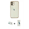 MARSİLYAN™- iPhone 12 Kılıf Vadi Minimal - Şeffaf Pasifik Cam Ekran Koruyucu + Rainbow Kamera Lens Koruma Cam - YL