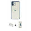 MARSİLYAN™- iPhone 12 Kılıf Vadi Minimal - Şeffaf Pasifik Cam Ekran Koruyucu + Rainbow Kamera Lens Koruma Cam - MR