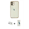 MARSİLYAN™- iPhone 12 Kılıf Vadi Minimal - Şeffaf Pasifik Cam Ekran Koruyucu + Rainbow Kamera Lens Koruma Cam - MR