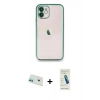 MARSİLYAN™- iPhone 12 Kılıf Vadi Minimal - Şeffaf Pasifik Cam Ekran Koruyucu + Rainbow Kamera Lens Koruma Cam - YL