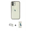 MARSİLYAN™- iPhone 12 Kılıf Vadi Minimal - Şeffaf Pasifik Cam Ekran Koruyucu + Rainbow Kamera Lens Koruma Cam - MR