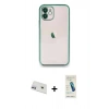 MARSİLYAN™- iPhone 12 Kılıf Vadi Minimal - Şeffaf Pasifik Cam Ekran Koruyucu + Rainbow Kamera Lens Koruma Cam - MR