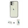MARSİLYAN™- iPhone 12 Kılıf Vadi Minimal - Şeffaf Pasifik Cam Ekran Koruyucu + Rainbow Kamera Lens Koruma Cam - YL