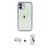 MARSİLYAN™- iPhone 12 Kılıf Vadi Minimal - Şeffaf Pasifik Cam Ekran Koruyucu + Rainbow Kamera Lens Koruma Cam - MR