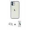 MARSİLYAN™- iPhone 12 Kılıf Vadi Minimal - Şeffaf Pasifik Cam Ekran Koruyucu + Rainbow Kamera Lens Koruma Cam - YL