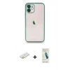MARSİLYAN™- iPhone 12 Kılıf Vadi Minimal - Şeffaf Pasifik Cam Ekran Koruyucu + Renkli Kamera Lens Koruma Cam - TU