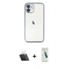 MARSİLYAN™- iPhone 12 Kılıf Vadi Minimal - Şeffaf Pasifik Cam Ekran Koruyucu + Kamera Lens Koruma Cam - SF