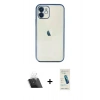 MARSİLYAN™- iPhone 12 Kılıf Vadi Minimal - Şeffaf Pasifik Cam Ekran Koruyucu + Kamera Lens Koruma Cam - SF