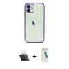 MARSİLYAN™- iPhone 12 Kılıf Vadi Minimal - Şeffaf Pasifik Cam Ekran Koruyucu + Kamera Lens Koruma Cam - SF
