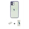 MARSİLYAN™- iPhone 12 Kılıf Vadi Minimal - Şeffaf Pasifik Cam Ekran Koruyucu + Renkli Kamera Lens Koruma Cam - YL