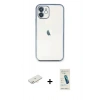 MARSİLYAN™- iPhone 12 Kılıf Vadi Minimal - Şeffaf Pasifik Cam Ekran Koruyucu + Renkli Kamera Lens Koruma Cam - YL