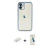 MARSİLYAN™- iPhone 12 Kılıf Vadi Minimal - Şeffaf Pasifik Cam Ekran Koruyucu + Renkli Kamera Lens Koruma Cam - YL