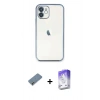 MARSİLYAN™- iPhone 12 Kılıf Vadi Minimal - Siyah Bilvis 5in1 3D Magic Cam Ekran Koruyucu + Metal Kamera Lens Koruma Cam - AKYL