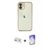 MARSİLYAN™- iPhone 12 Kılıf Vadi Minimal - Siyah Bilvis 5in1 3D Magic Cam Ekran Koruyucu + Rainbow Kamera Lens Koruma Cam - MR