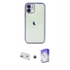 MARSİLYAN™- iPhone 12 Kılıf Vadi Minimal - Siyah Bilvis 5in1 3D Magic Cam Ekran Koruyucu + Rainbow Kamera Lens Koruma Cam - MR