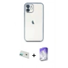 MARSİLYAN™- iPhone 12 Kılıf Vadi Minimal - Siyah Bilvis 5in1 3D Magic Cam Ekran Koruyucu + Rainbow Kamera Lens Koruma Cam - YL