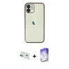 MARSİLYAN™- iPhone 12 Kılıf Vadi Minimal - Siyah Bilvis 5in1 3D Magic Cam Ekran Koruyucu + Rainbow Kamera Lens Koruma Cam - YL