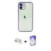 MARSİLYAN™- iPhone 12 Kılıf Vadi Minimal - Siyah Bilvis 5in1 3D Magic Cam Ekran Koruyucu + Rainbow Kamera Lens Koruma Cam - YL