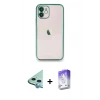MARSİLYAN™- iPhone 12 Kılıf Vadi Minimal - Siyah Bilvis 5in1 3D Magic Cam Ekran Koruyucu + Raze Metal Kamera Lens - MI