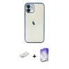MARSİLYAN™- iPhone 12 Kılıf Vadi Minimal - Siyah Bilvis 5in1 3D Magic Cam Ekran Koruyucu + Renkli Kamera Lens Koruma Cam - PE