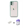 MARSİLYAN™- iPhone 12 Kılıf Vadi Minimal - Siyah Bilvis 5in1 3D Magic Cam Ekran Koruyucu + Renkli Kamera Lens Koruma Cam - YL